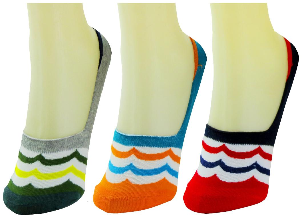 

Neska Moda Premium 3 Pair Unisex Striped Cotton No Show Loafer Socks-Equipped With Silicon Gel For Grip S394