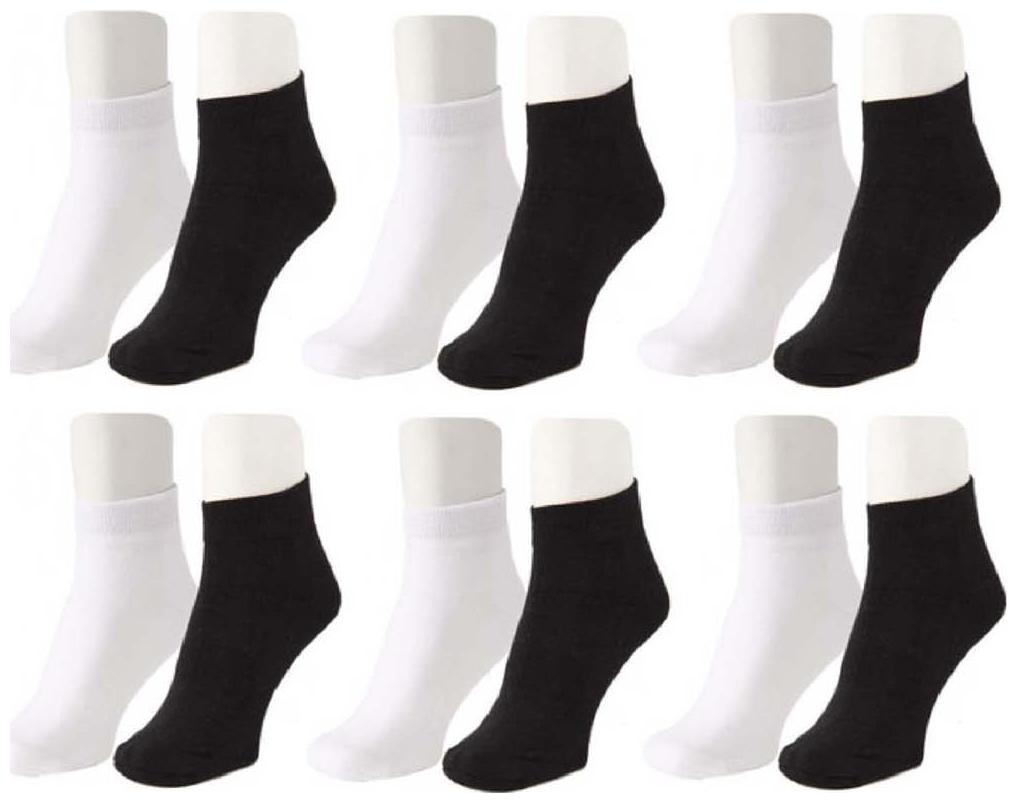

Neska Moda 12 Pair Men s Solid Free Size Cotton Ankle Length Socks - Black White