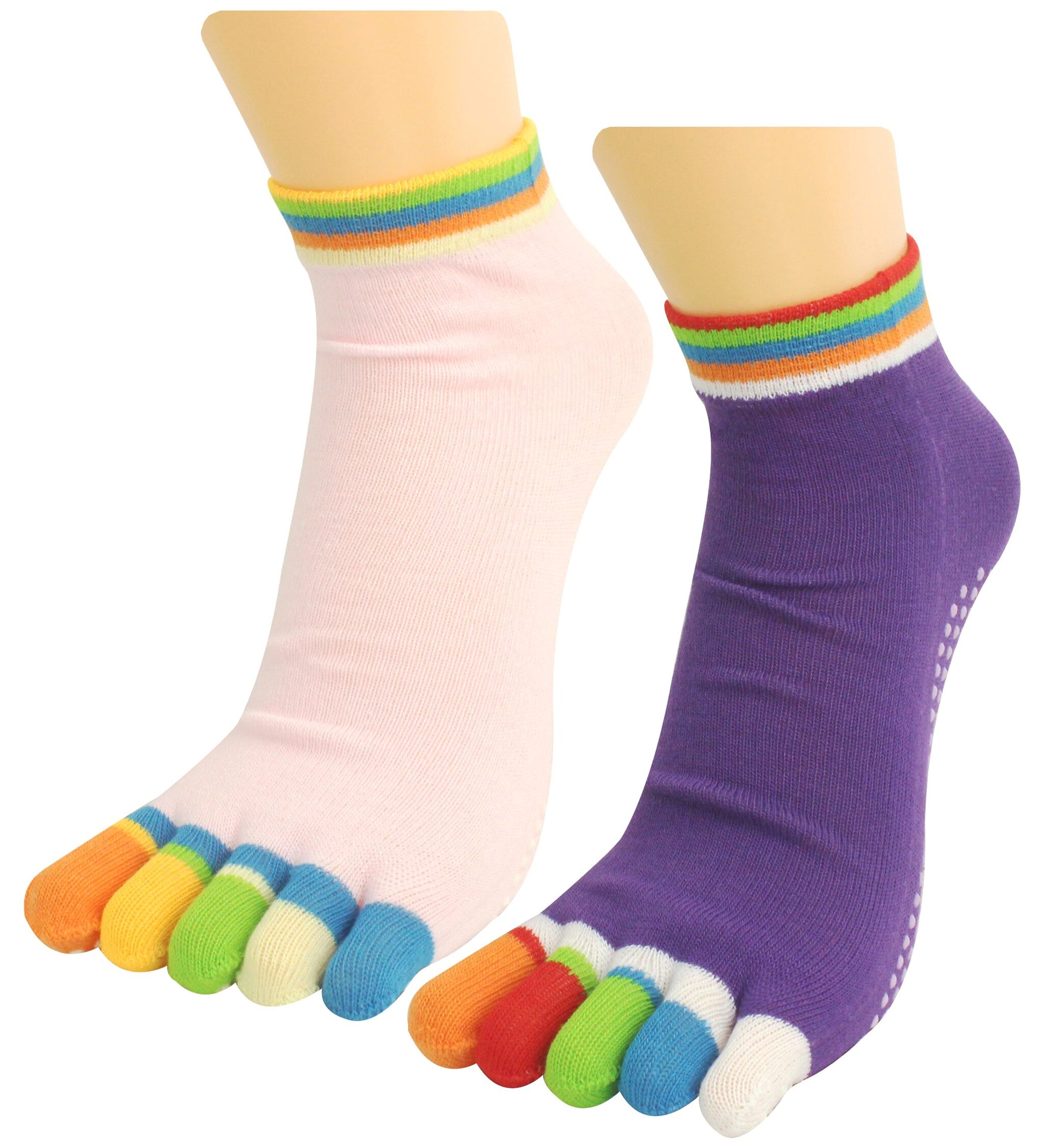 

Neska Moda Premium Women 2 Pairs Cotton Ankle Length Five Finger Anti-Slip Toe Socks