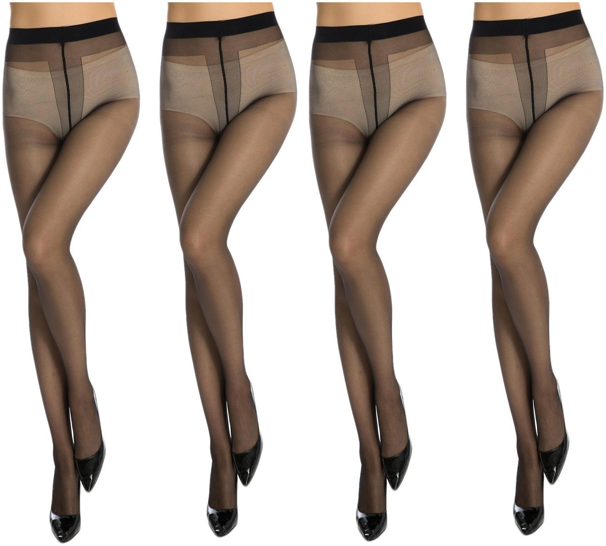 

Neska Moda Women s 4 Pair Black Panty Hose Long Comfort Stockings