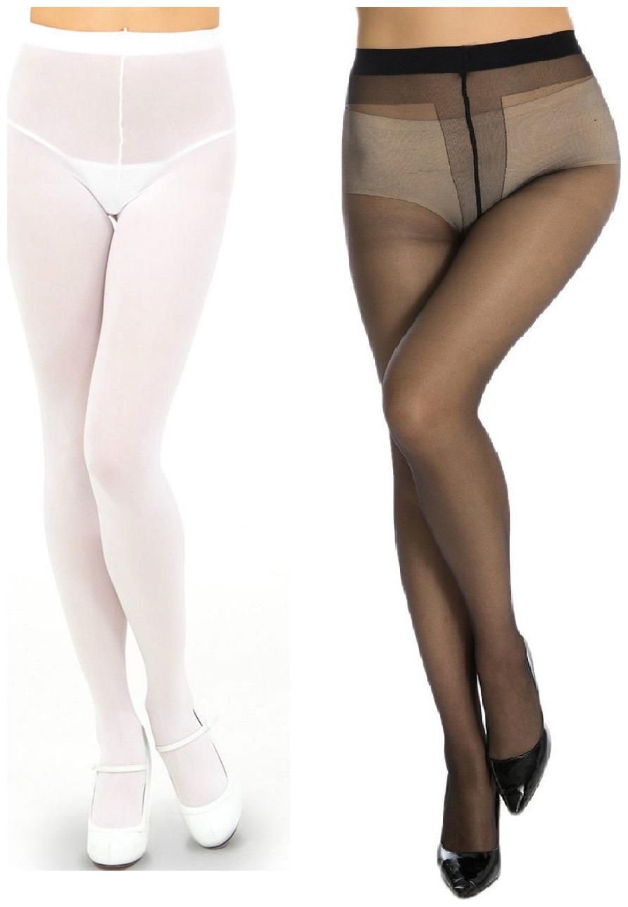 

Neska Moda Women s 2 Pair Black White Panty Hose Long Comfort Stockings