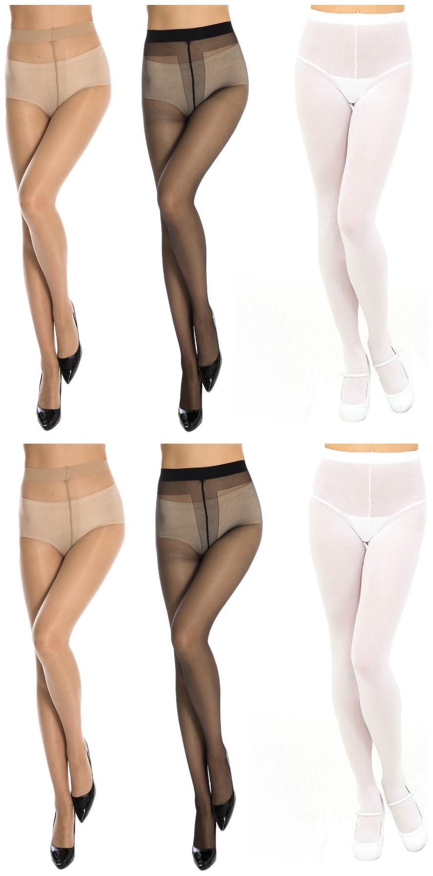 

Neska Moda Women s 6 Pair Black White Skin Panty Hose Long Comfort Stockings