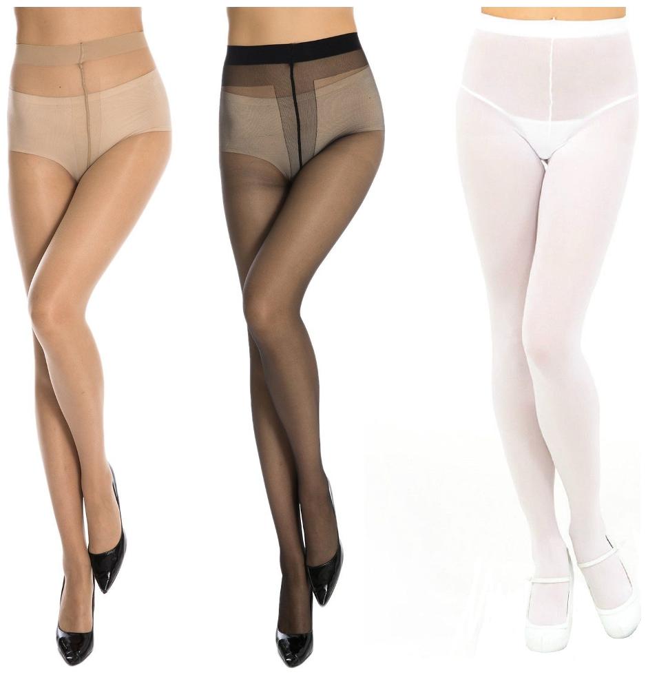 

Neska Moda Women s 3 Pair Black White Skin Panty Hose Long Comfort Stockings