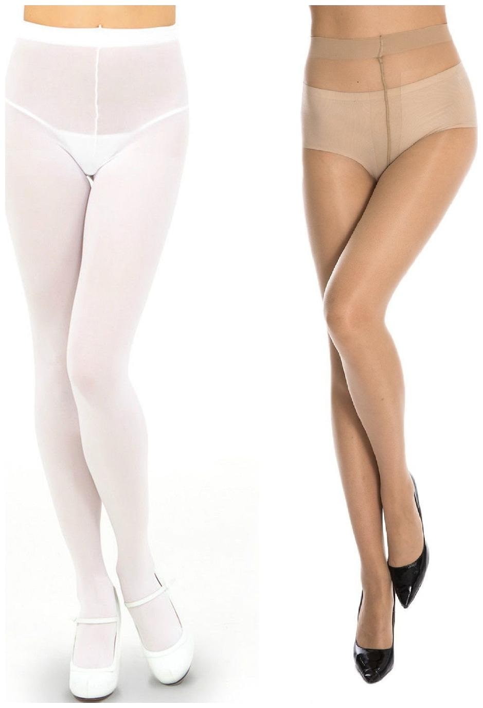 

Neska Moda Women s 2 Pair Skin White Panty Hose Long Comfort Stockings