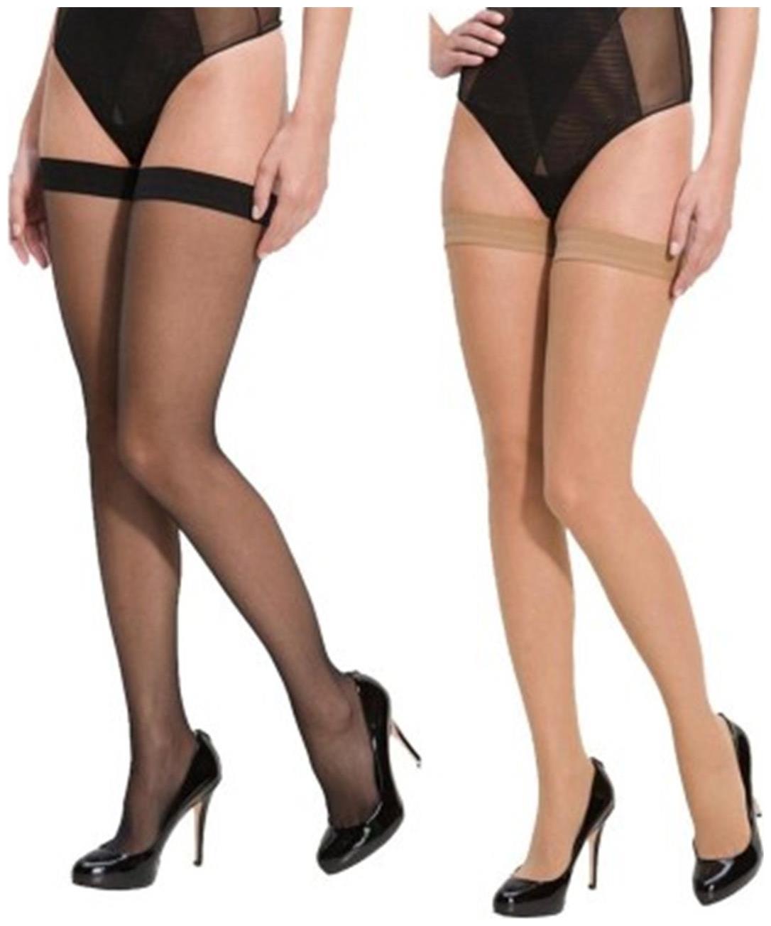 

Neska Moda Women s 2 Pair Skin Black Thigh-Highs Long Stockings