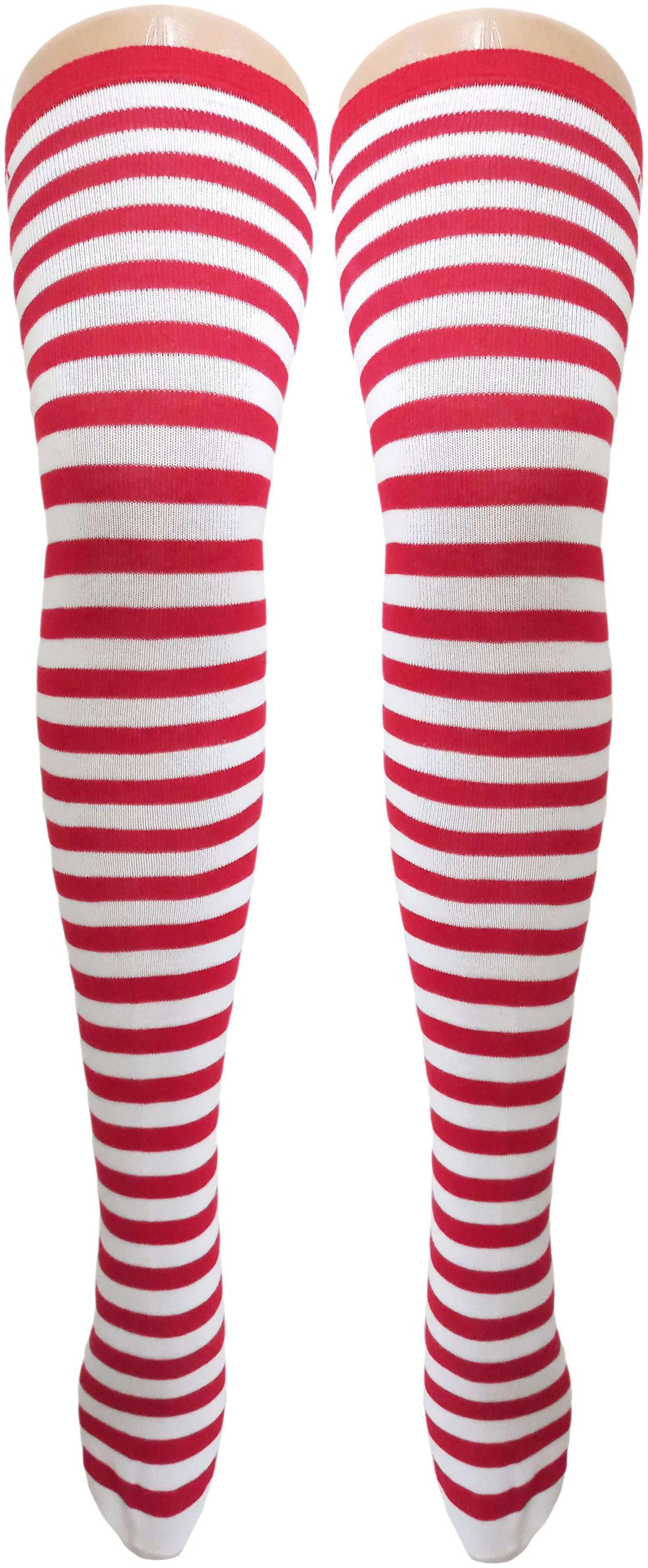 

Neska Moda Women s Red Striped Cotton Thigh-High Stockings
