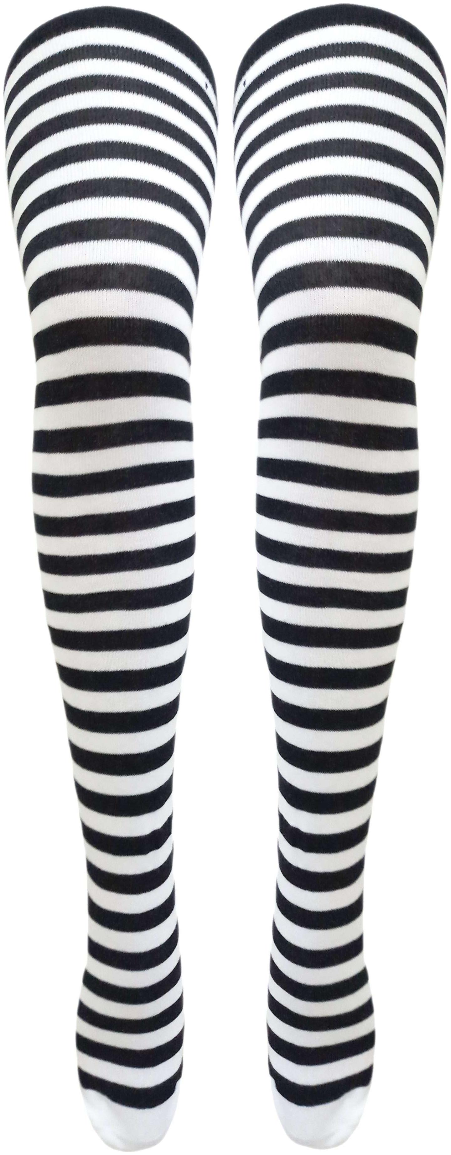 

Neska Moda Women s Black Striped Cotton Thigh-High Stockings