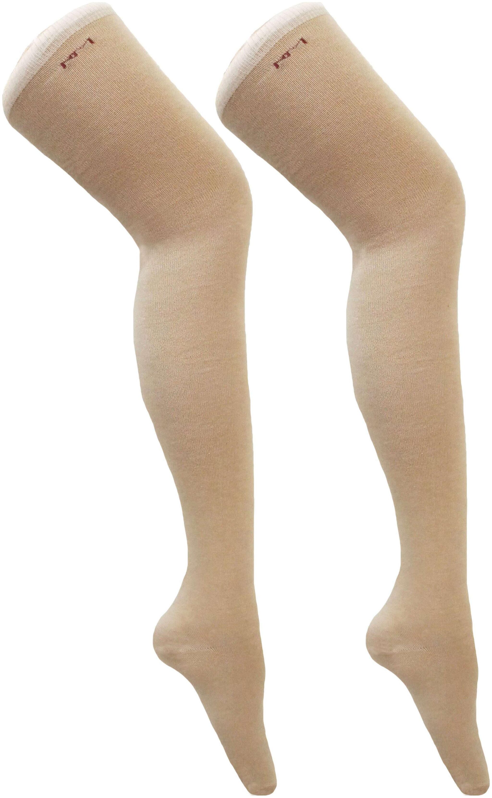 

Neska Moda Women s Beige Plain Cotton Thigh-High Stockings