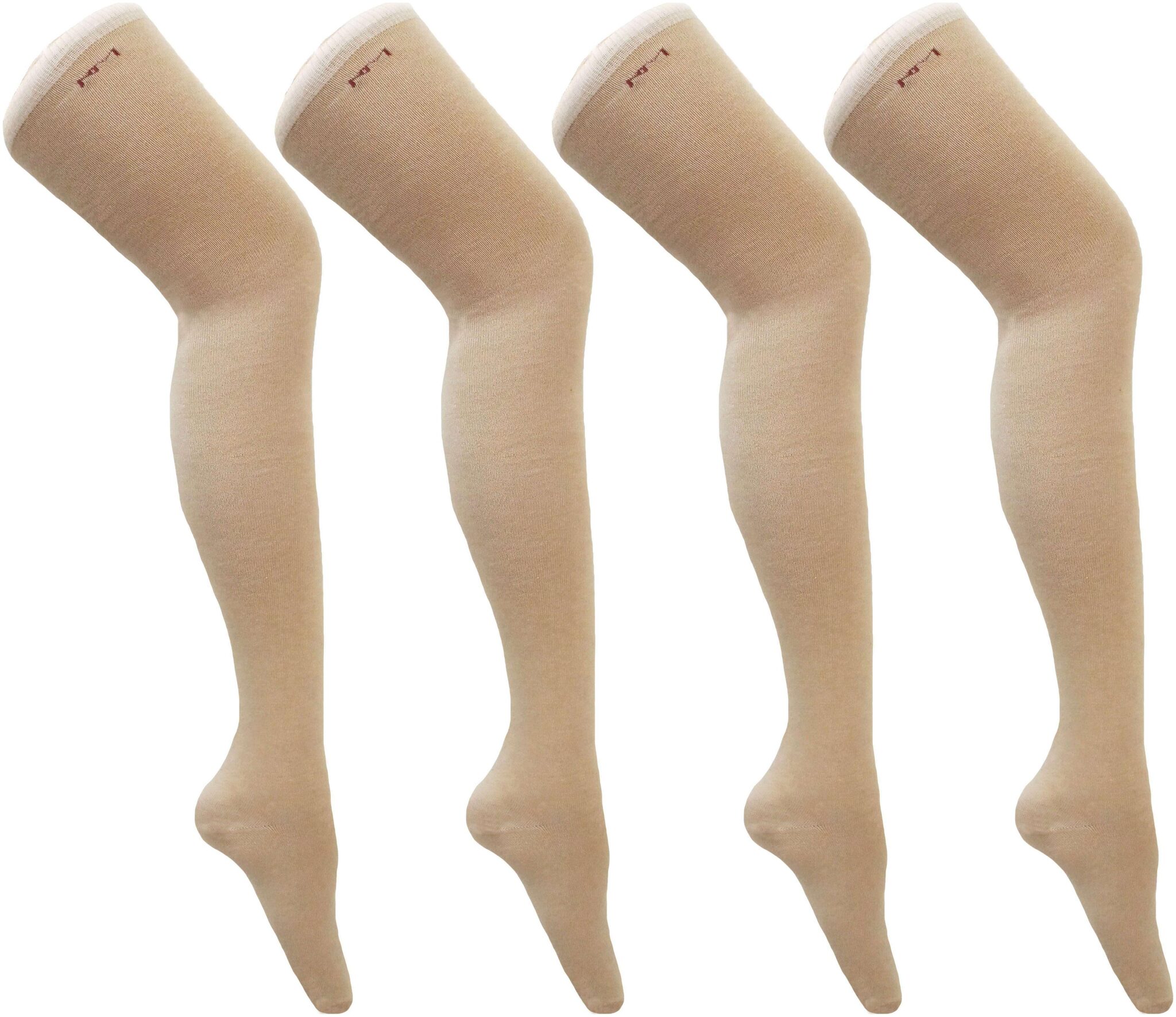 

Neska Moda Women s 2 Pair Beige Plain Cotton Thigh-High Stockings