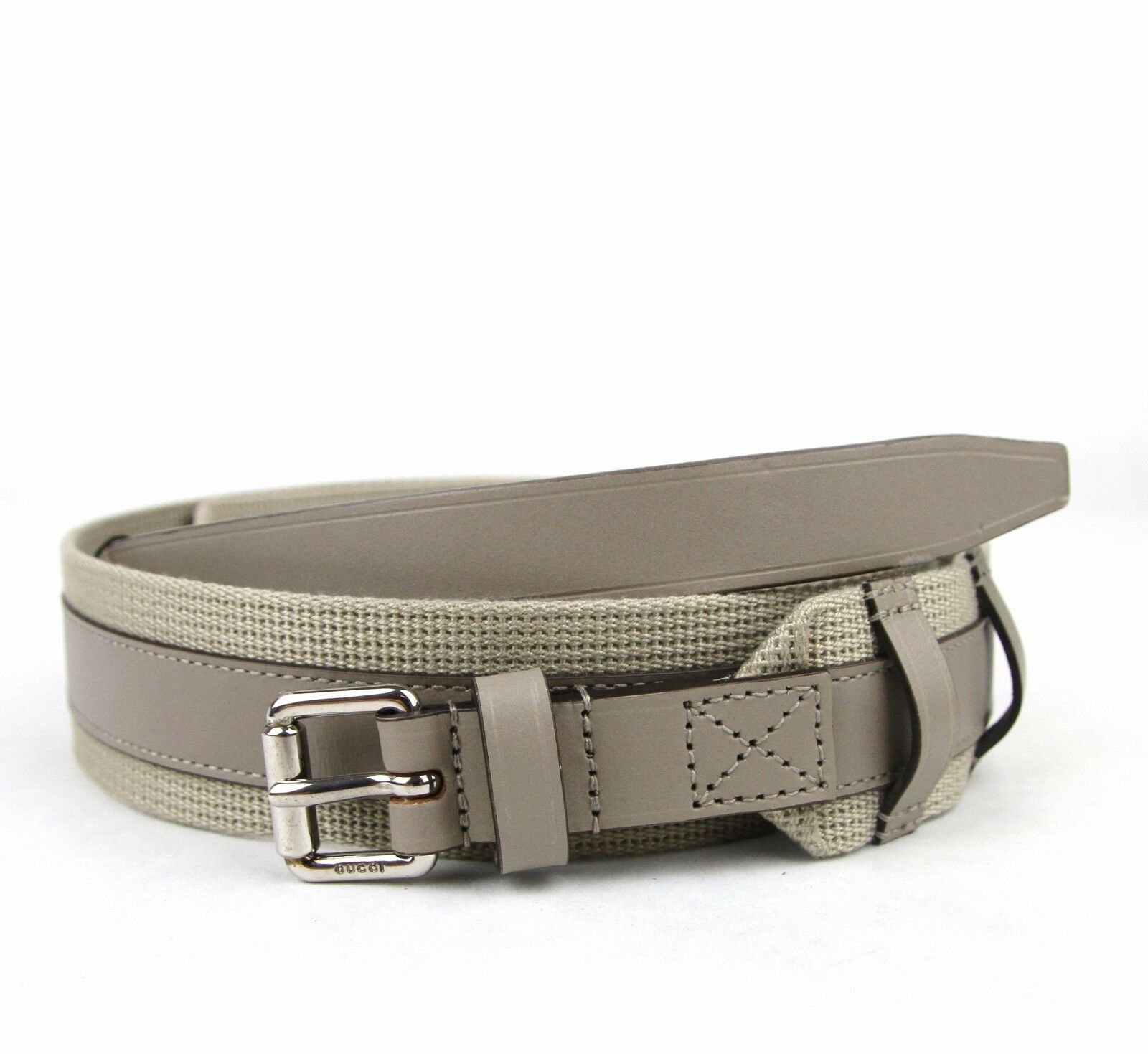 

New Authentic GUCCI Mens Leather Fabric Belt with Square Buckle 341744