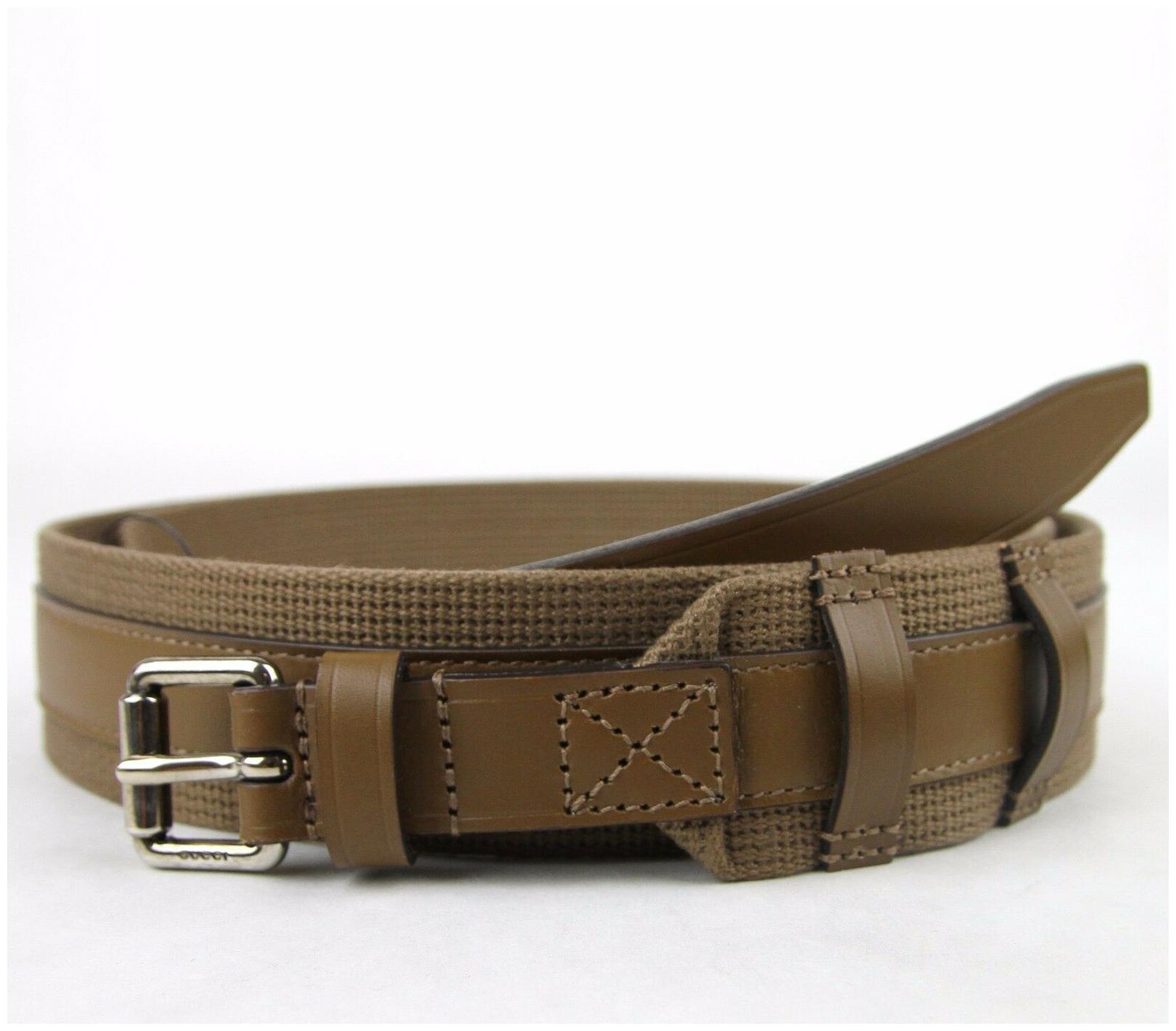 

New Authentic GUCCI Mens Leather Fabric Belt with Square Buckle 341744