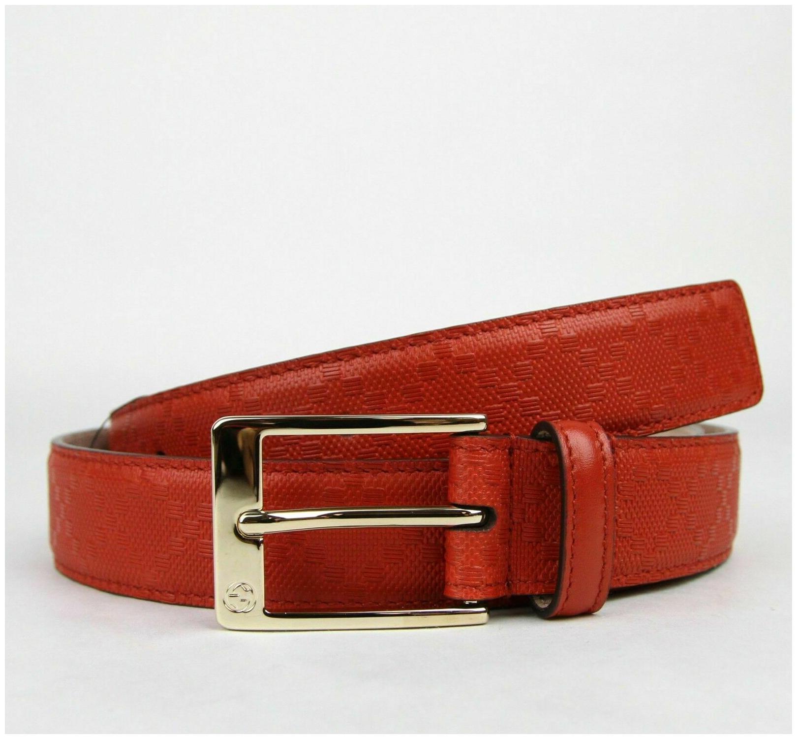 

New Gucci Men s Orange Red Diamante Leather Belt 100 40 345658 6516