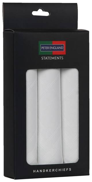 Peter England Men's Cotton White Handkerchief (Pack of 3)