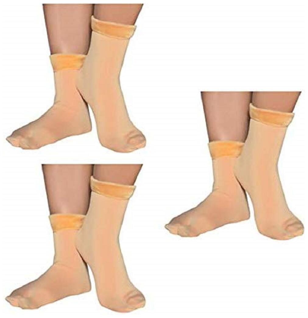

Pinkit Beige Winter Thick Warm Fleece Lined Thermal Velvet Socks With Thumb For Women -Pack Of 3 Pair