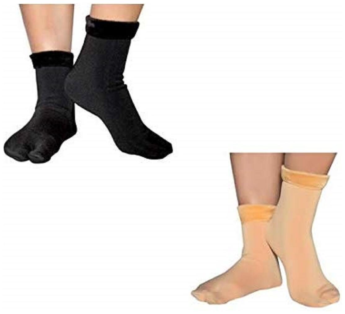 

Pinkit Beige Black Winter Thick Warm Fleece Lined Thermal Velvet Socks With Thumb For Women -Pack Of 2 Pair