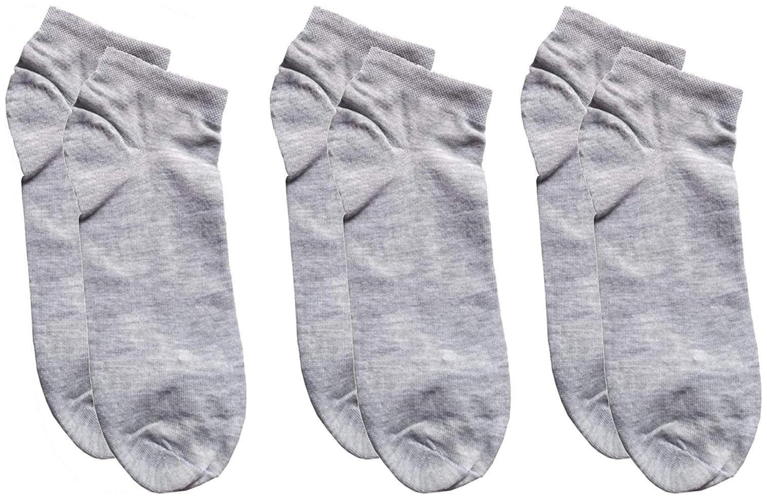 

PINKIT Grey Cotton Ankle length socks ( 3 pairs )