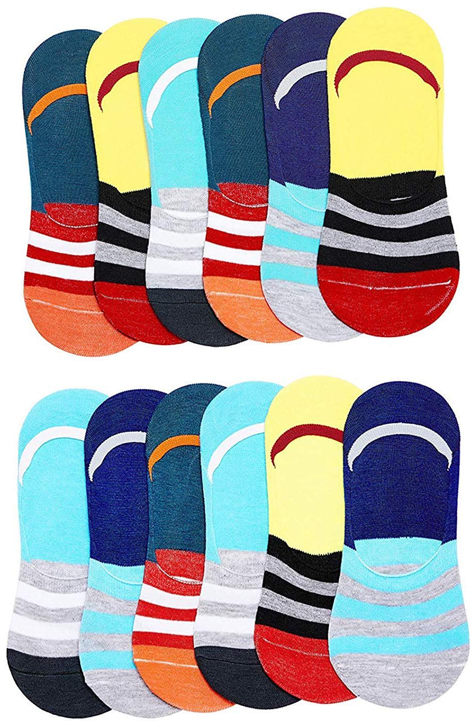 

PinKit Men Women Loafer Cotton Socks - Pack of 12 - Multicoloured Stripes - Free Size