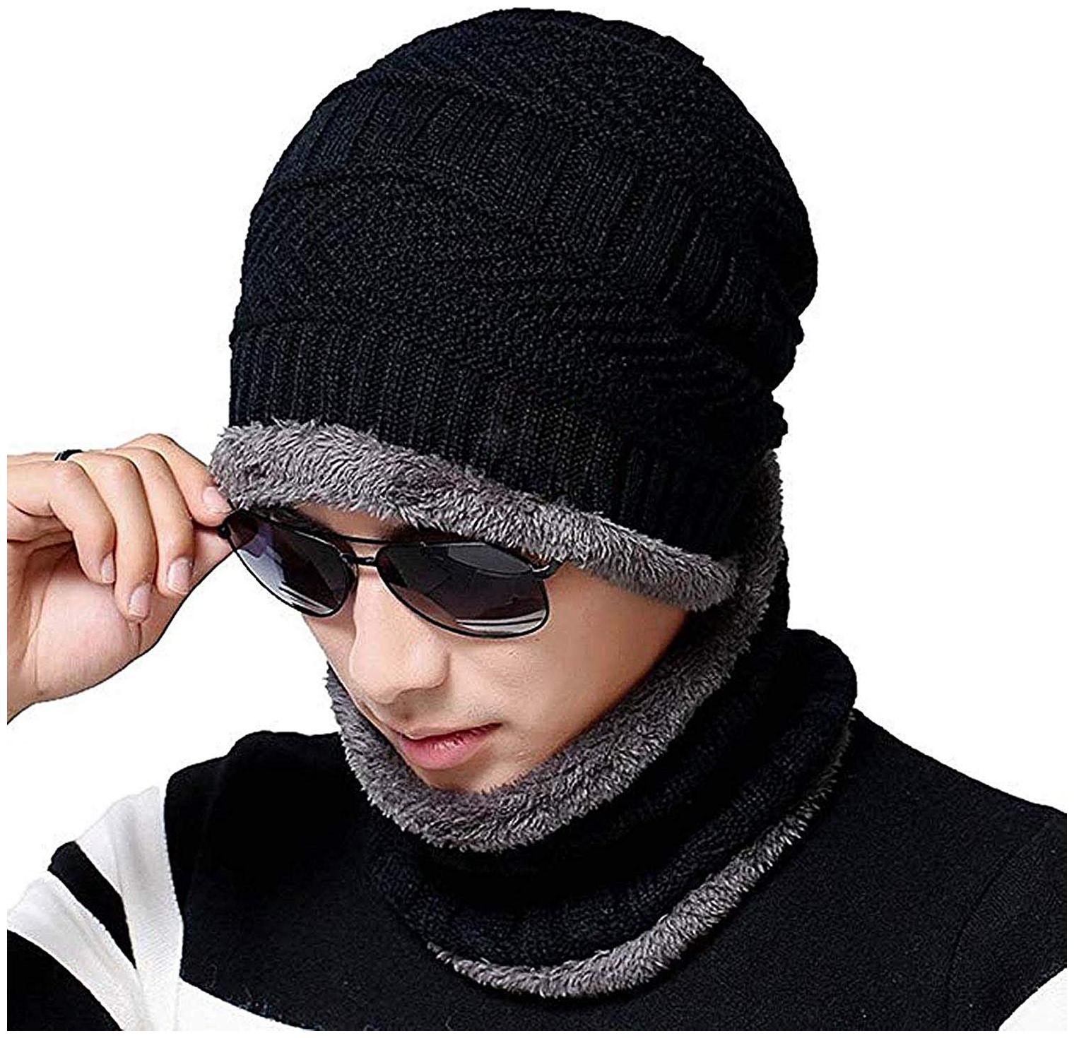 

PinKit Warm 2 pc Set of Winter Beanie Hat and Neck Scarf Set Warm Knitted Fur Lined for Men Women