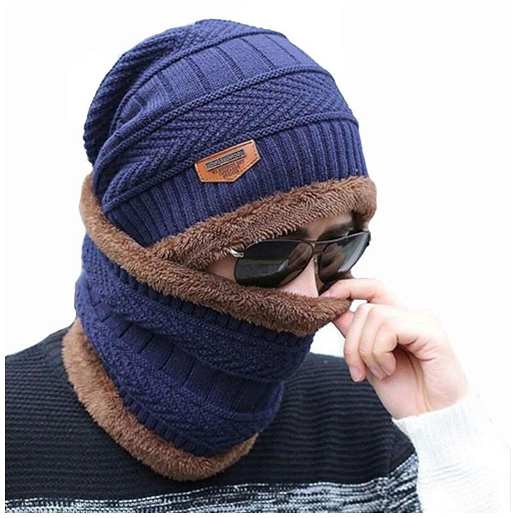 

PinKit Warm 2 pc Set of Winter Beanie Hat and Neck Scarf Set Warm Knitted Fur Lined for Men Women