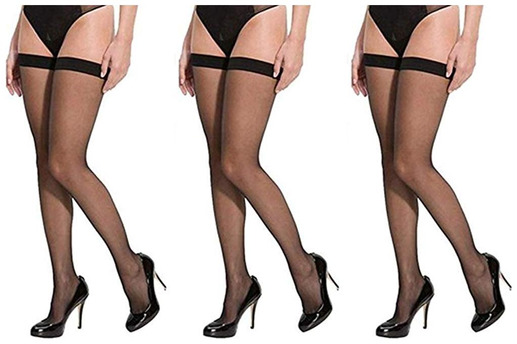 

PinKit Women s Full Coverage Thigh-Highs Long Nylon Black Stockings Socks (Pack of 3 Pc) - Black