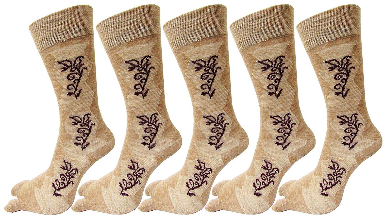 

PinKit Women s Calf Length Skin Color Floral Design Thumb Woolen Socks - (Pack of 5 Pairs)