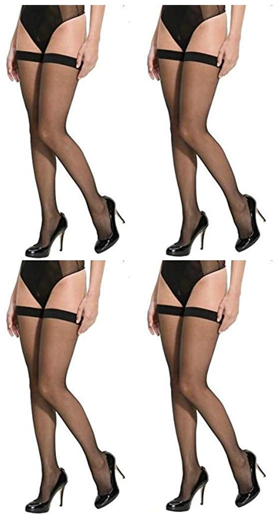 

PinKit Women s Full Coverage Thigh-Highs Long Nylon Stockings Socks (Pack of 4 Pc) - Black
