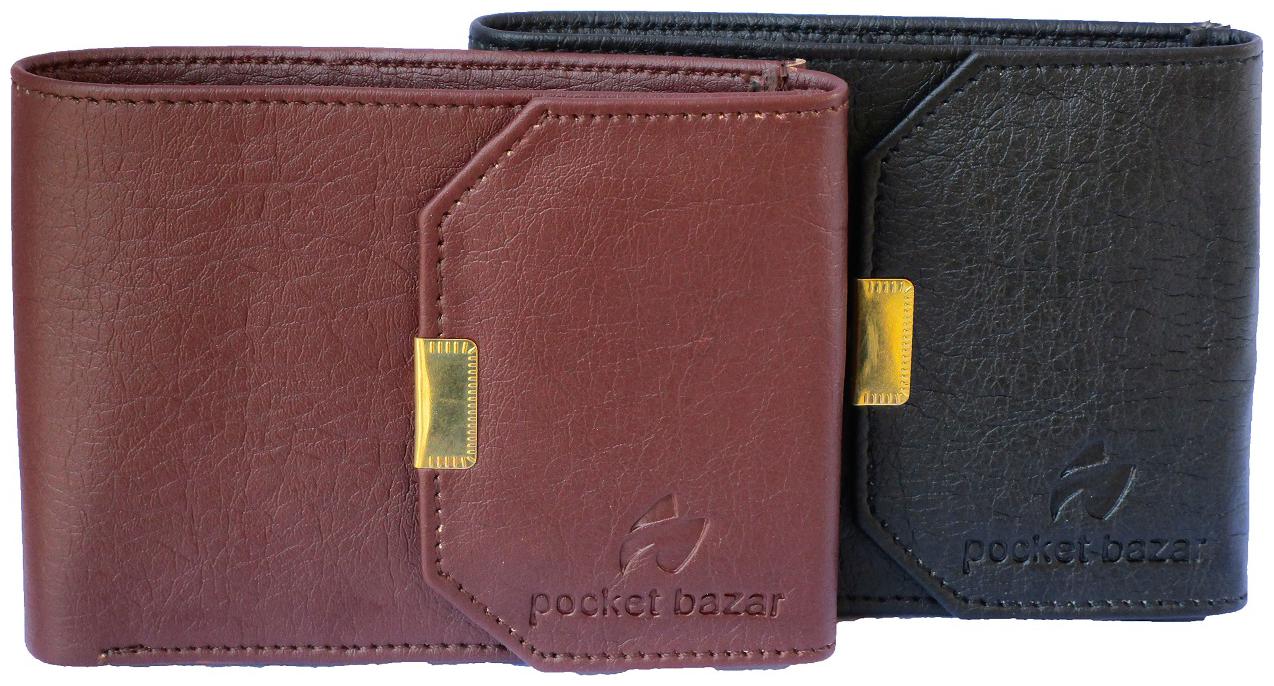 

pocket bazar Men Brown Black Artificial Leather Wallet (6 Card Slots)