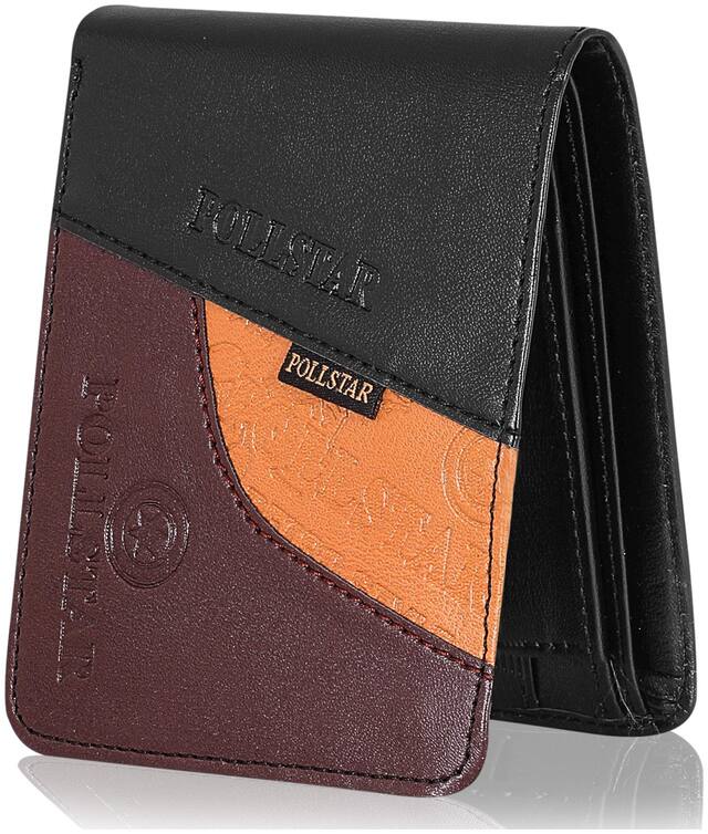POLLSTAR Men Black Leather Bi-Fold Wallet