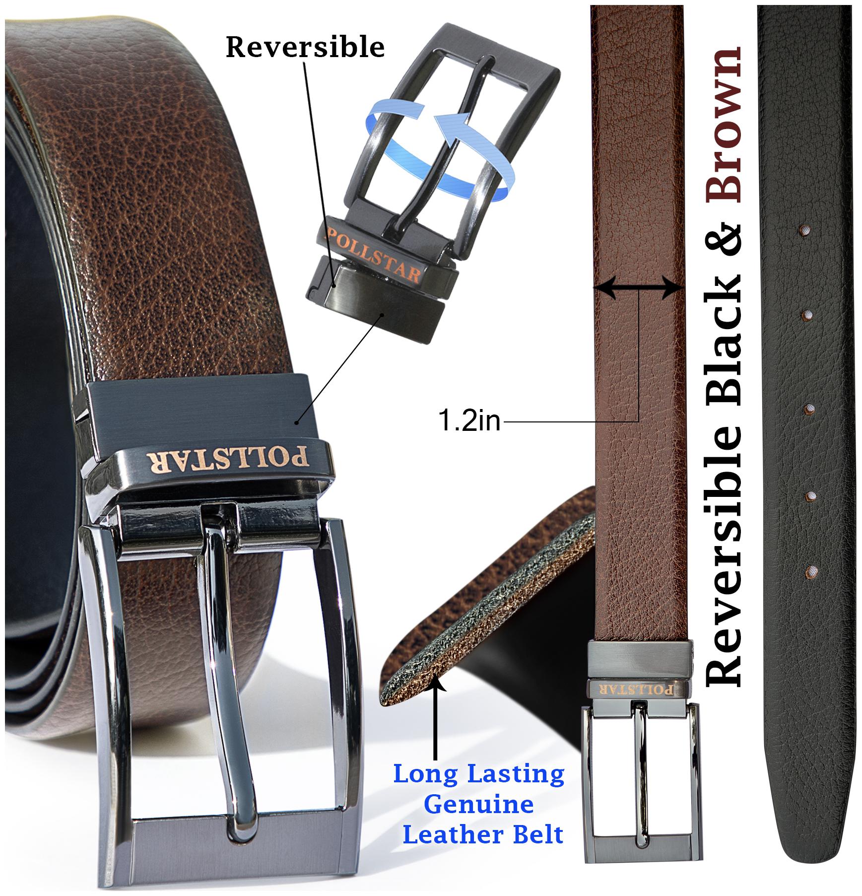 

POLLSTAR Italian Leather Reversible Belt with Rotated Stainless Steel Buckle (BT101)