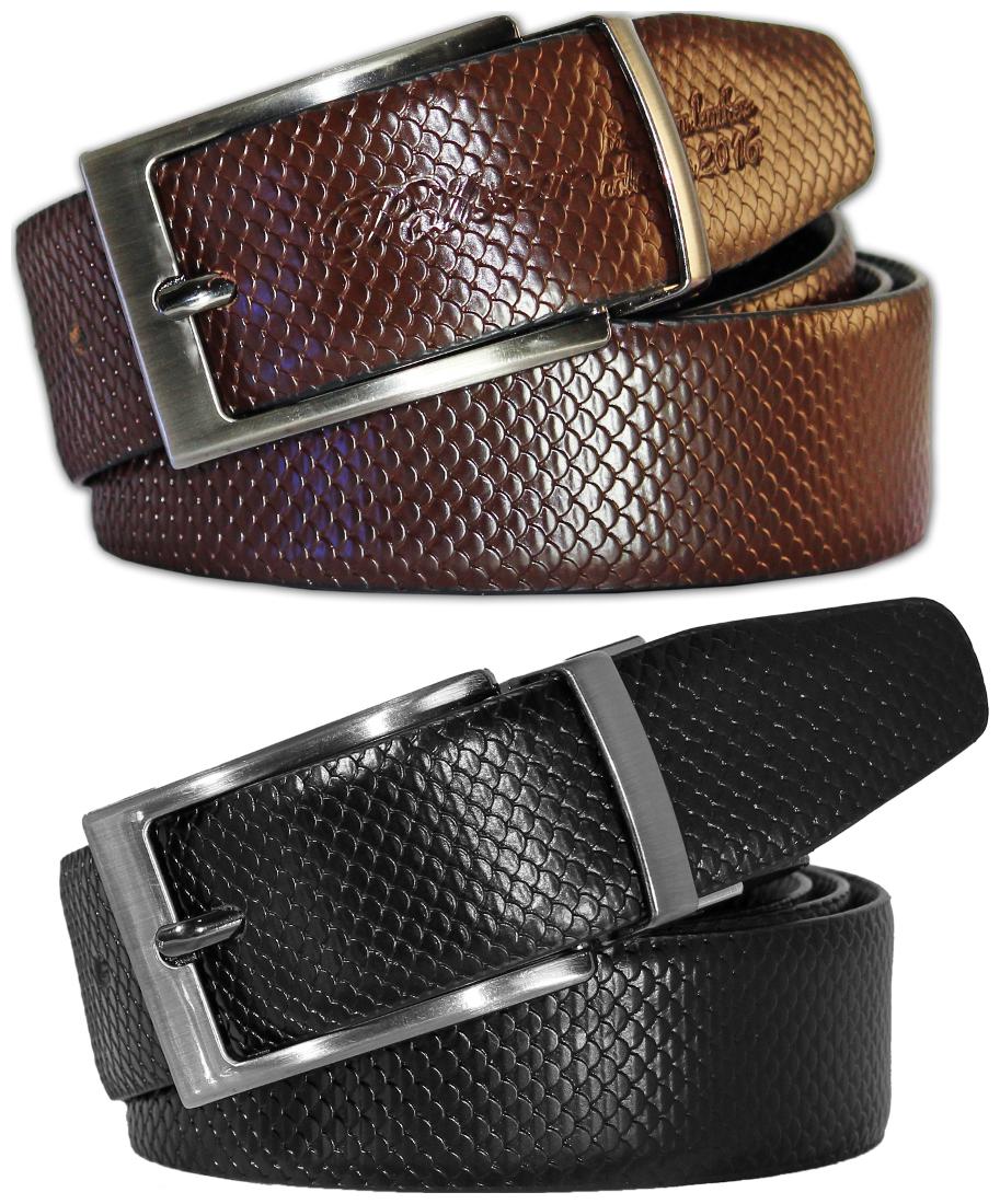 

POLLSTAR Men s Two-tone Genuine Leather Reversible Belt with Rotated Buckle (BT121)