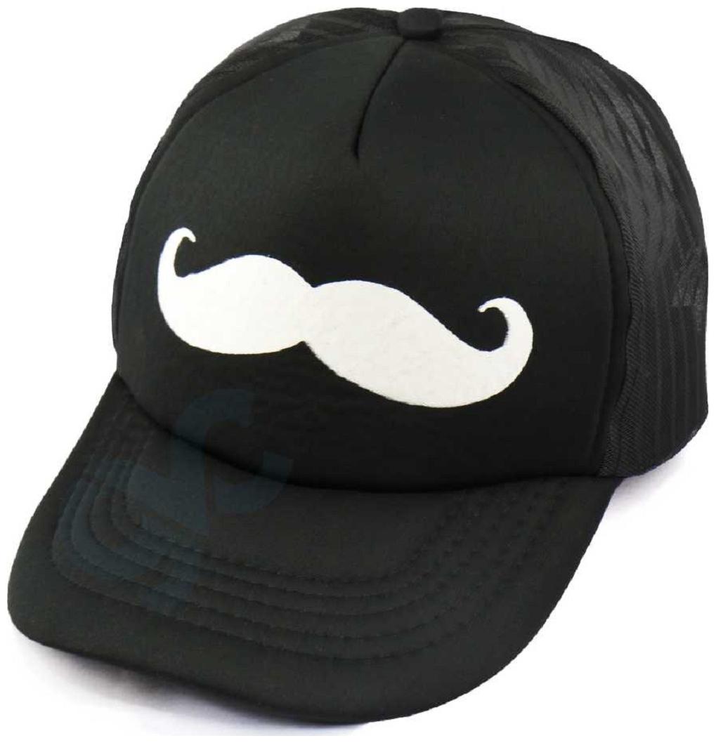 

Printed Mustache BLACK Half Netted Baseball Cap