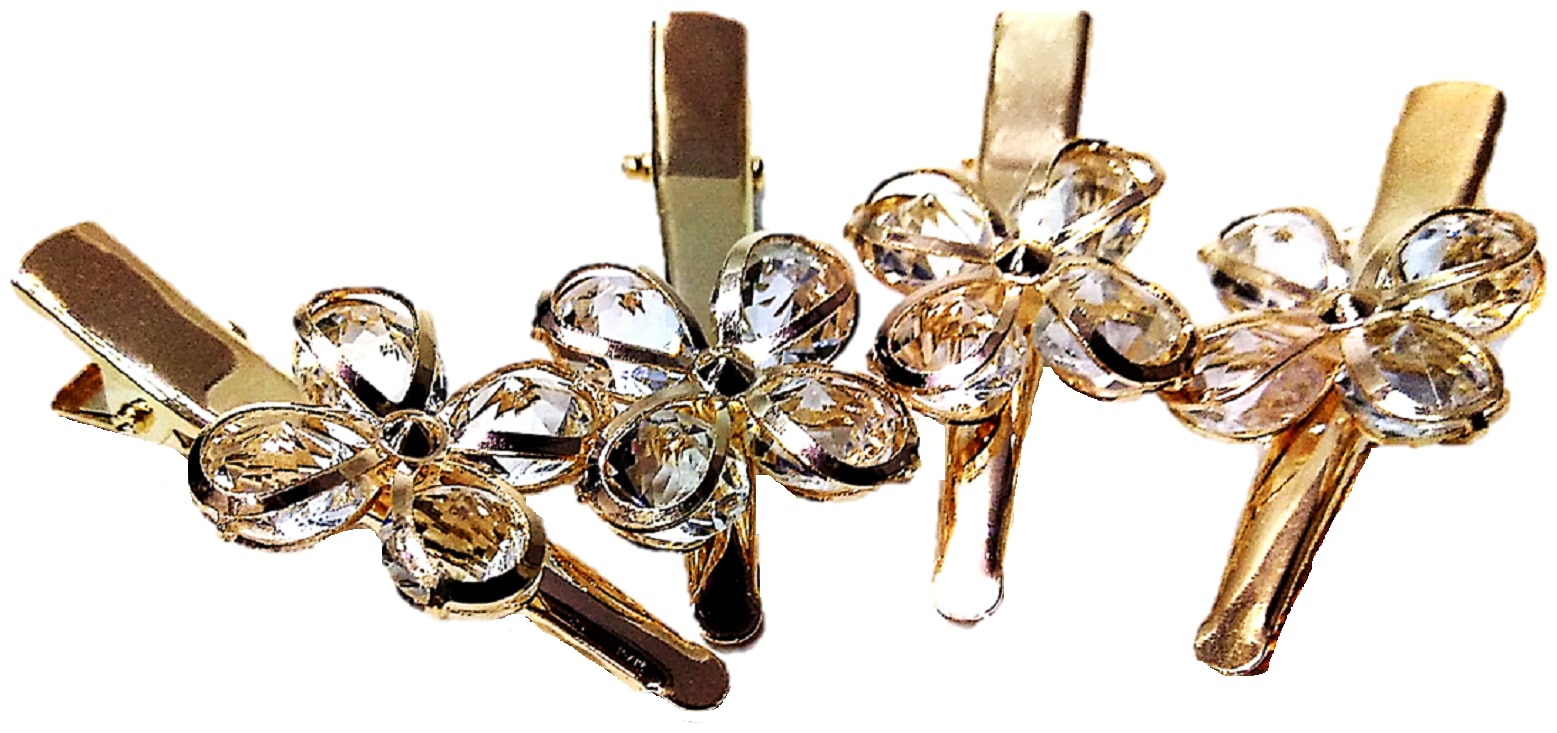 

Proplady Partywear (4 pieces set) Golden Rhinestone Metal Tic Tac Hair Pins Clips for Girls Women Wedding Hair Accessories Designer Hair Clips