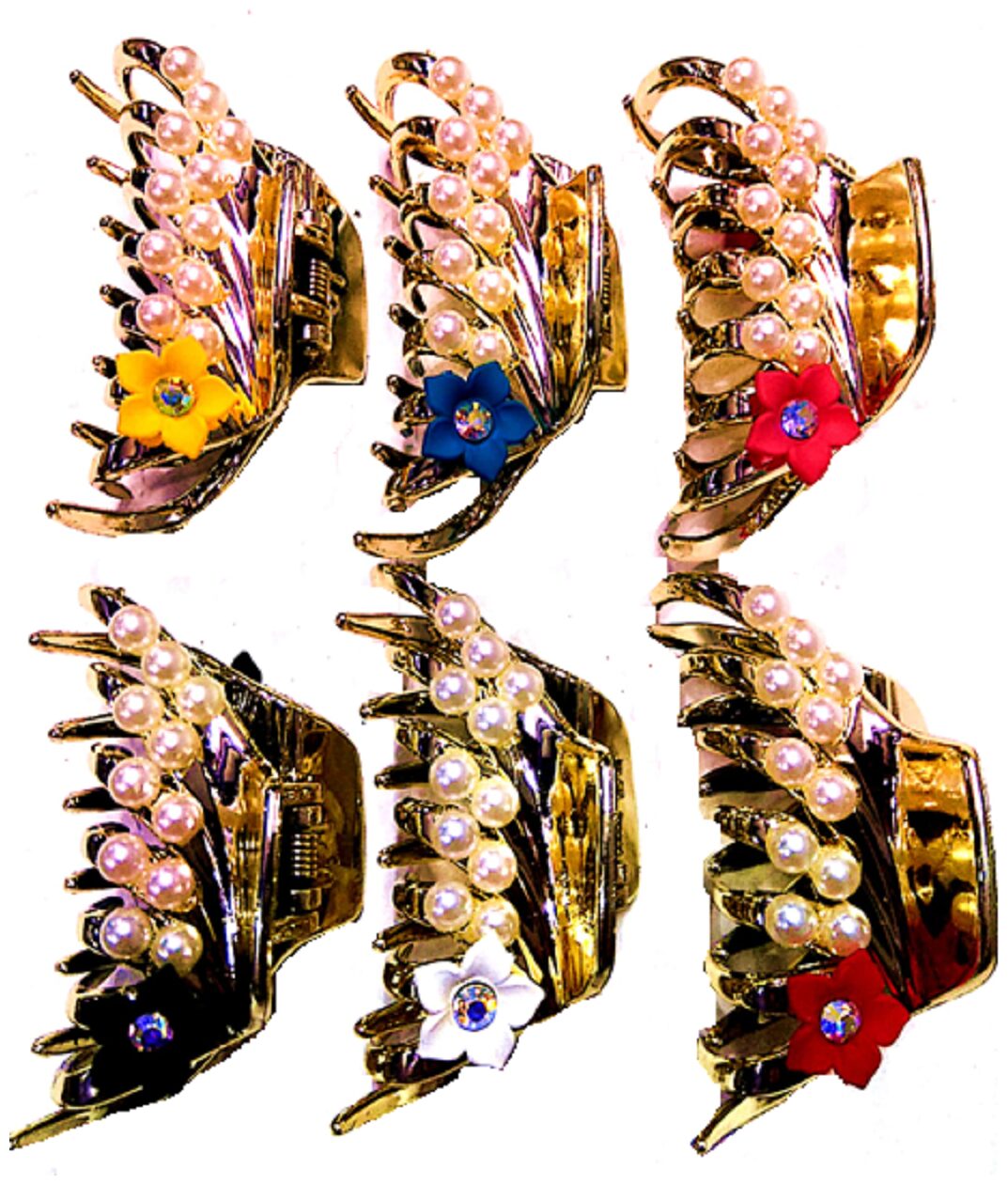 

Proplady Party Collection Golden (Pack of 6 M Size) Pearl Stone Stud Hair Clips Clutches Claws for Girls Women Party Wedding Hair Accessories