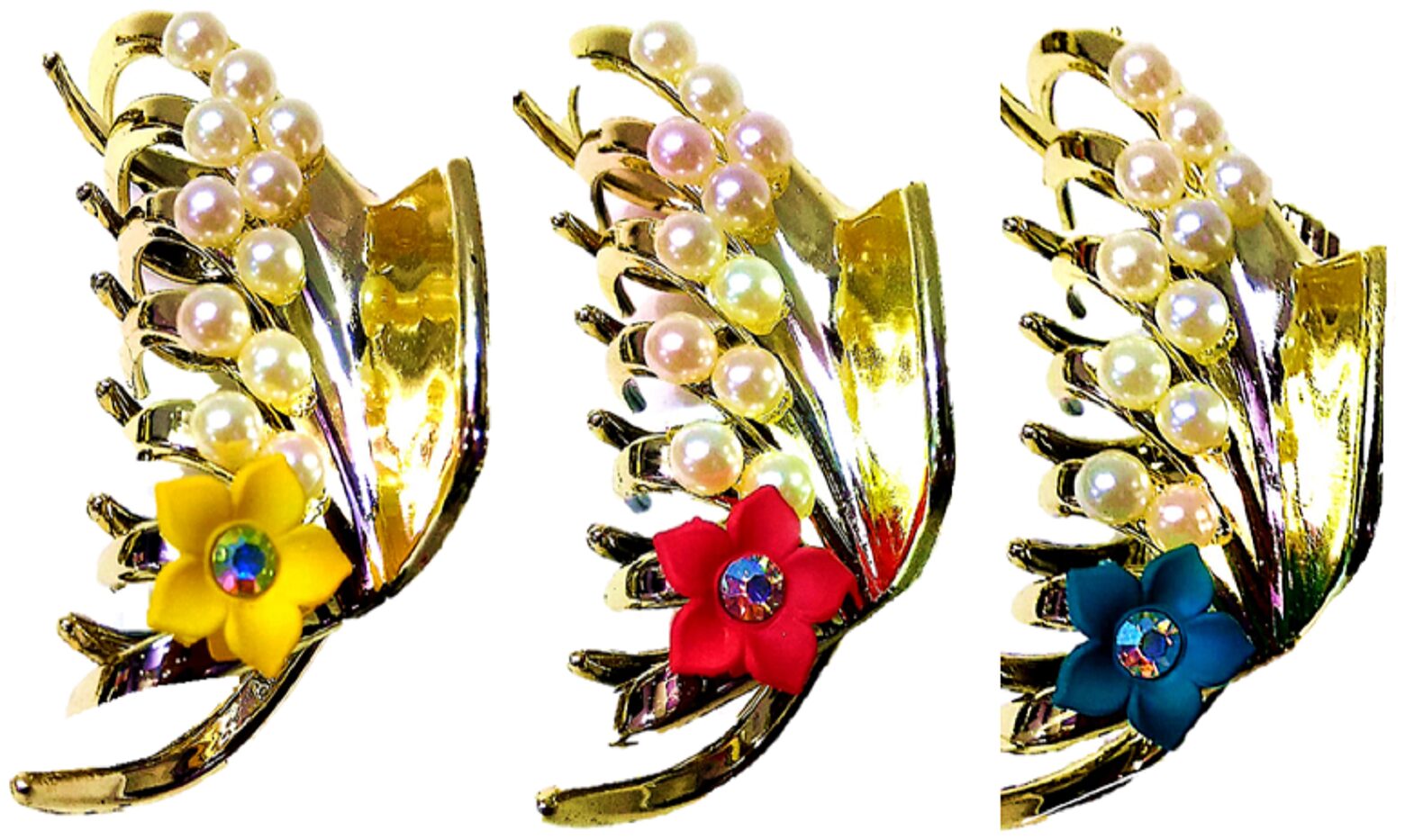

Proplady Party Collection Golden (Pack of 3 M Size) Pearl Stone Stud Hair Clips Clutches Claws for Girls Women Party Wedding Hair Accessories