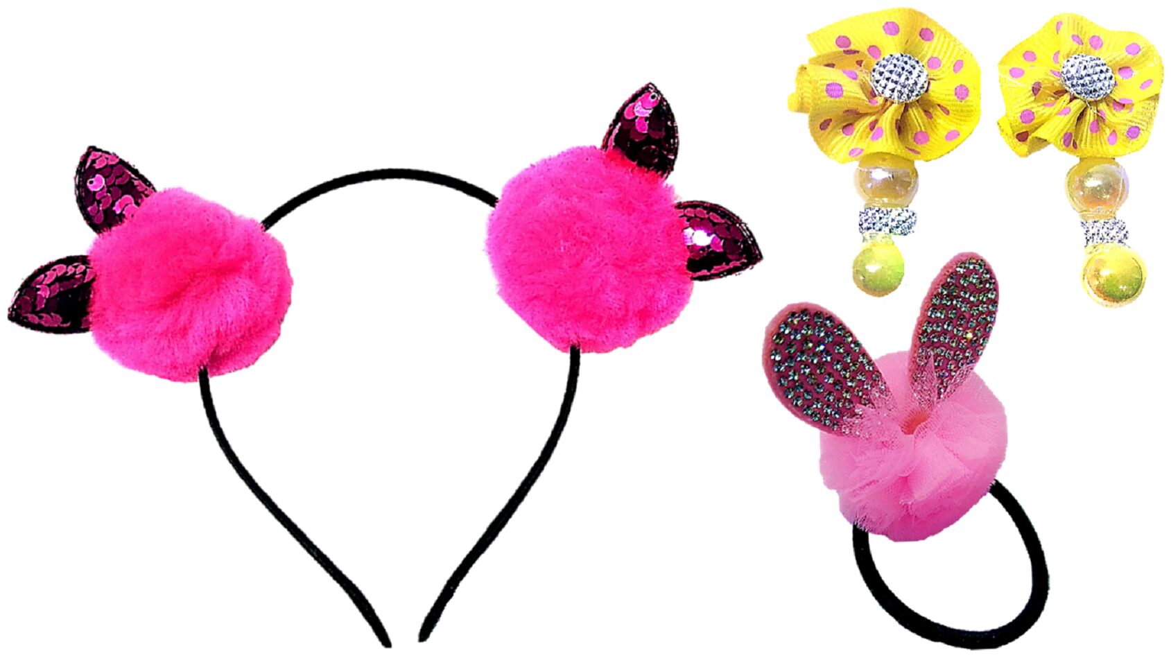

Proplady Party Combo (Set of 4) Rhinestones Stud Shimmery Hair Band Bow Clips Hair Tie for Baby Girls Girls Latest Hair