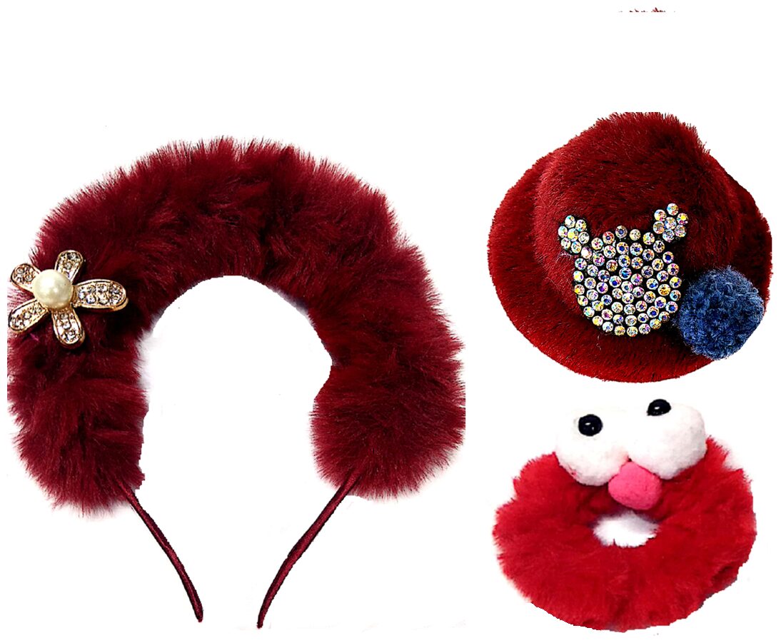 

Proplady Party Combo Gift (Set of 3) Shimmery Fur Hair Band Tiara Fur Hat Clip Fur Scrunchie for Baby Girls Kids Girls