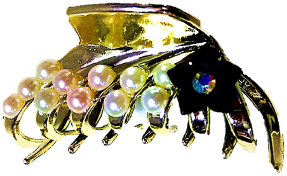 

Proplady Party Collection Golden (M Size) Pearl Stone Stud Hair Clip Butterfly Clutch Claws for Girls Women Party Wedding Hair accessories