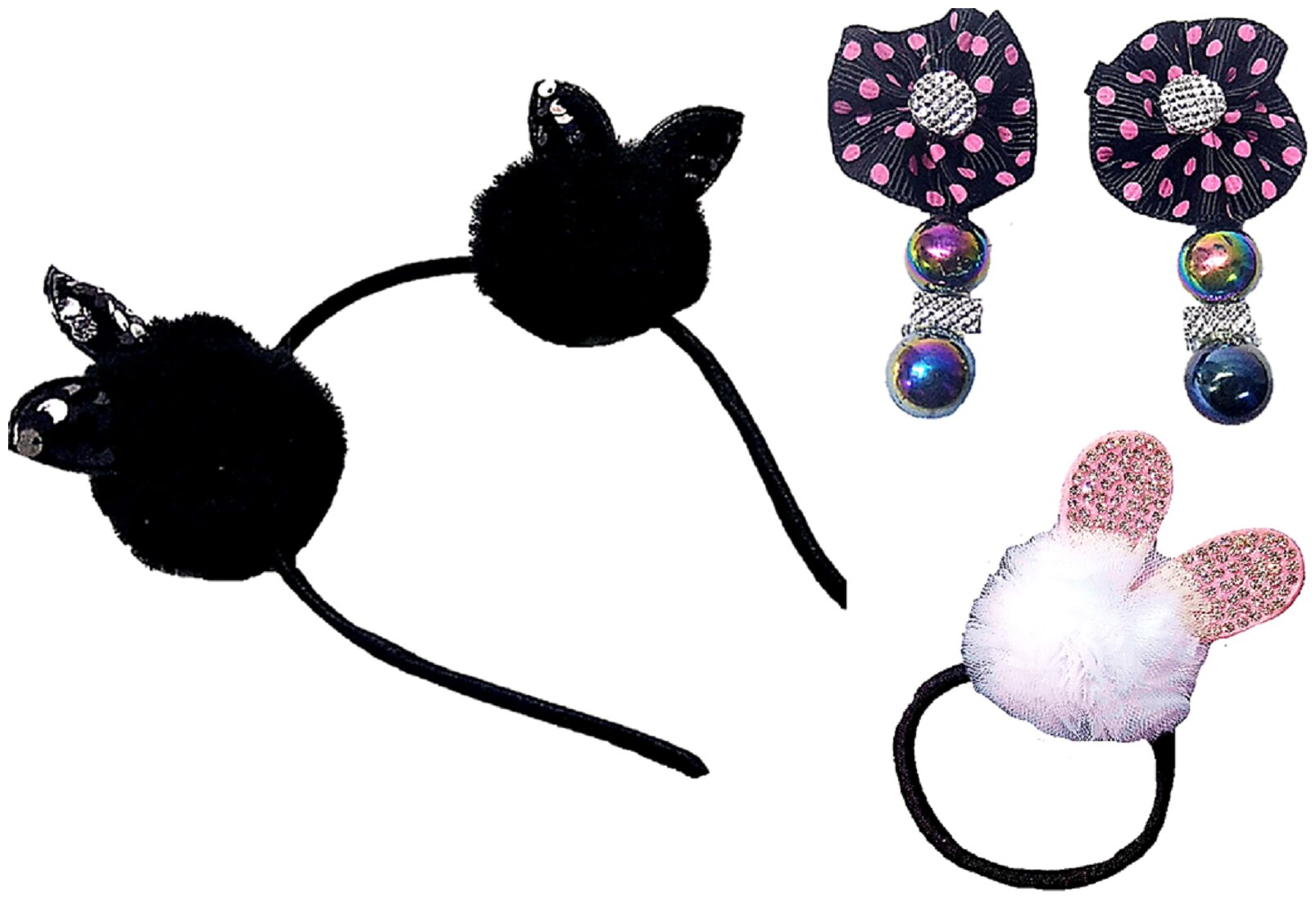 

Proplady Party Combo (Set of 4) Rhinestones Stud Shimmery Hair Band Bow Clips Hair Tie for Baby Girls Girls Latest Hair