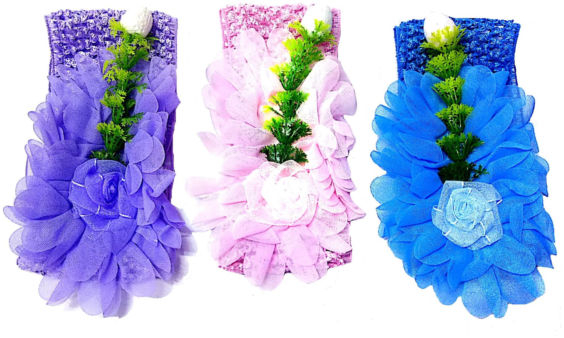 

Proplady Princess (Pack of 3) Floral Baby Head Band with Net Cutwork Hair Accessories for Newborns and Baby Girls Latest Hair