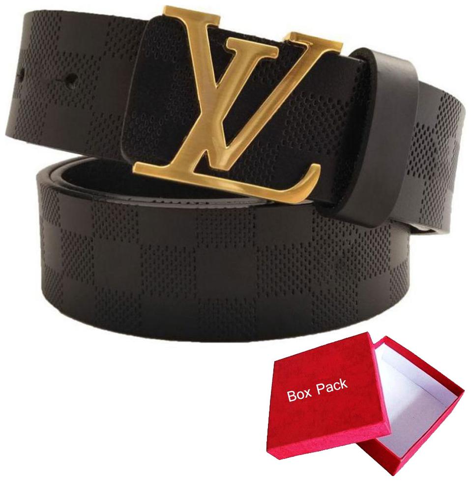 

Pure Black Leather Belt Golden Buckle Party Wear Fashionable Imported Belt Louis Belt Leather Belt For Men