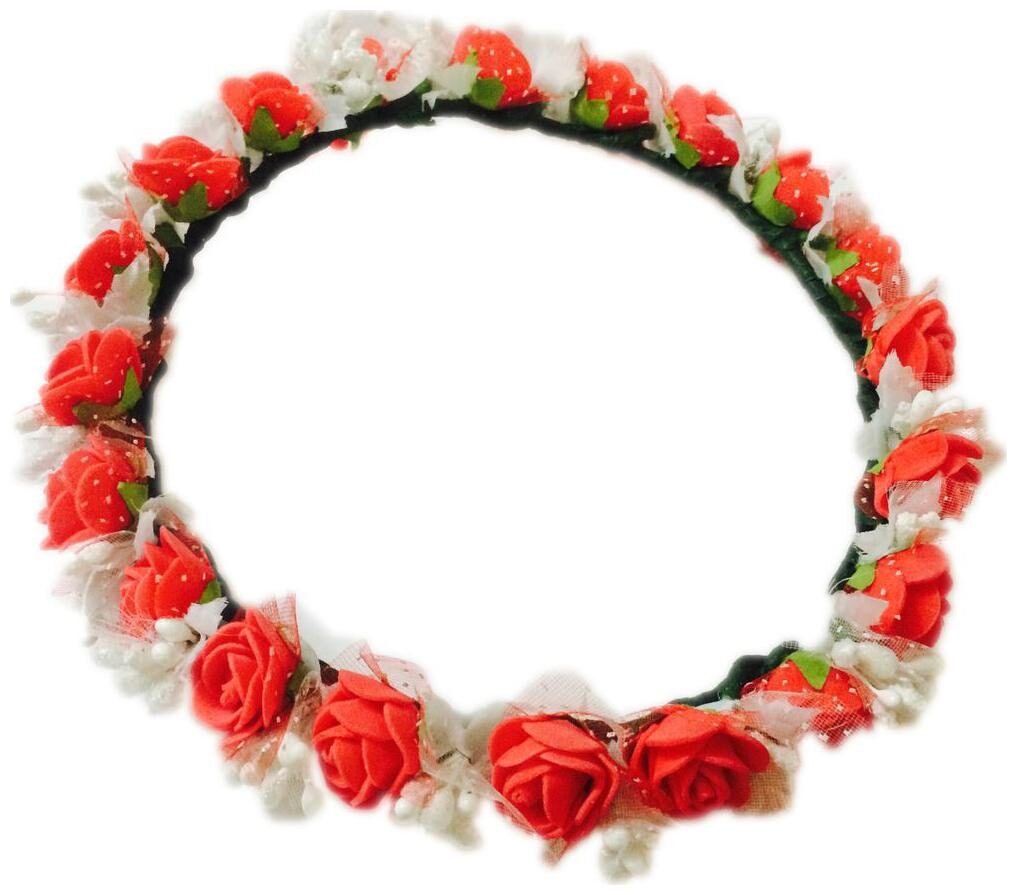 

Red And White Fabric Floral Crown Tiara For Girls