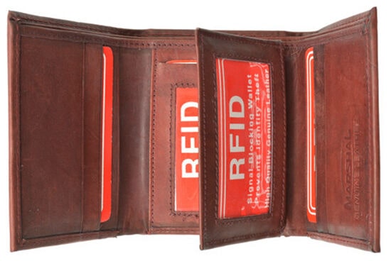 

Red RFID Block Mens Leather ID TRIFOLD ID Card Center Flap Wallet U S Seller