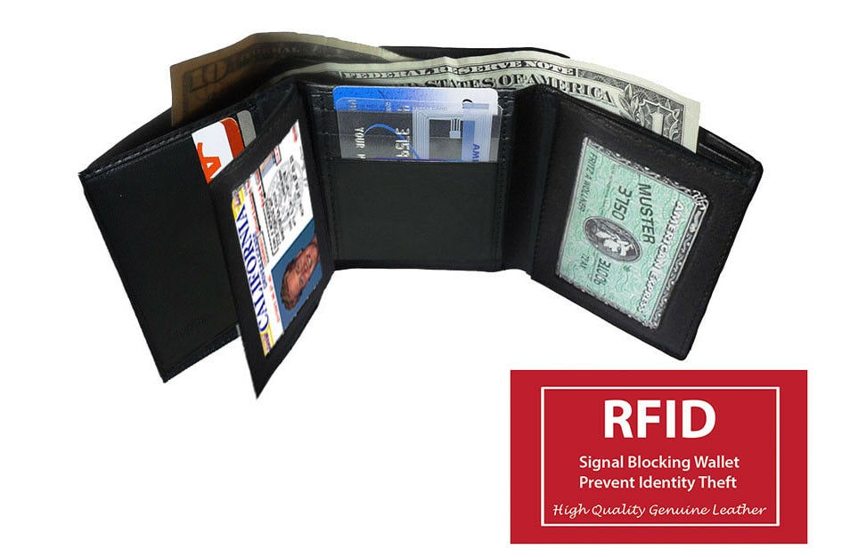 

RFID BLOCKING GENUINE LEATHER MEN S TRIFOLD WALLET 2 ID CENTER FLAP CARD