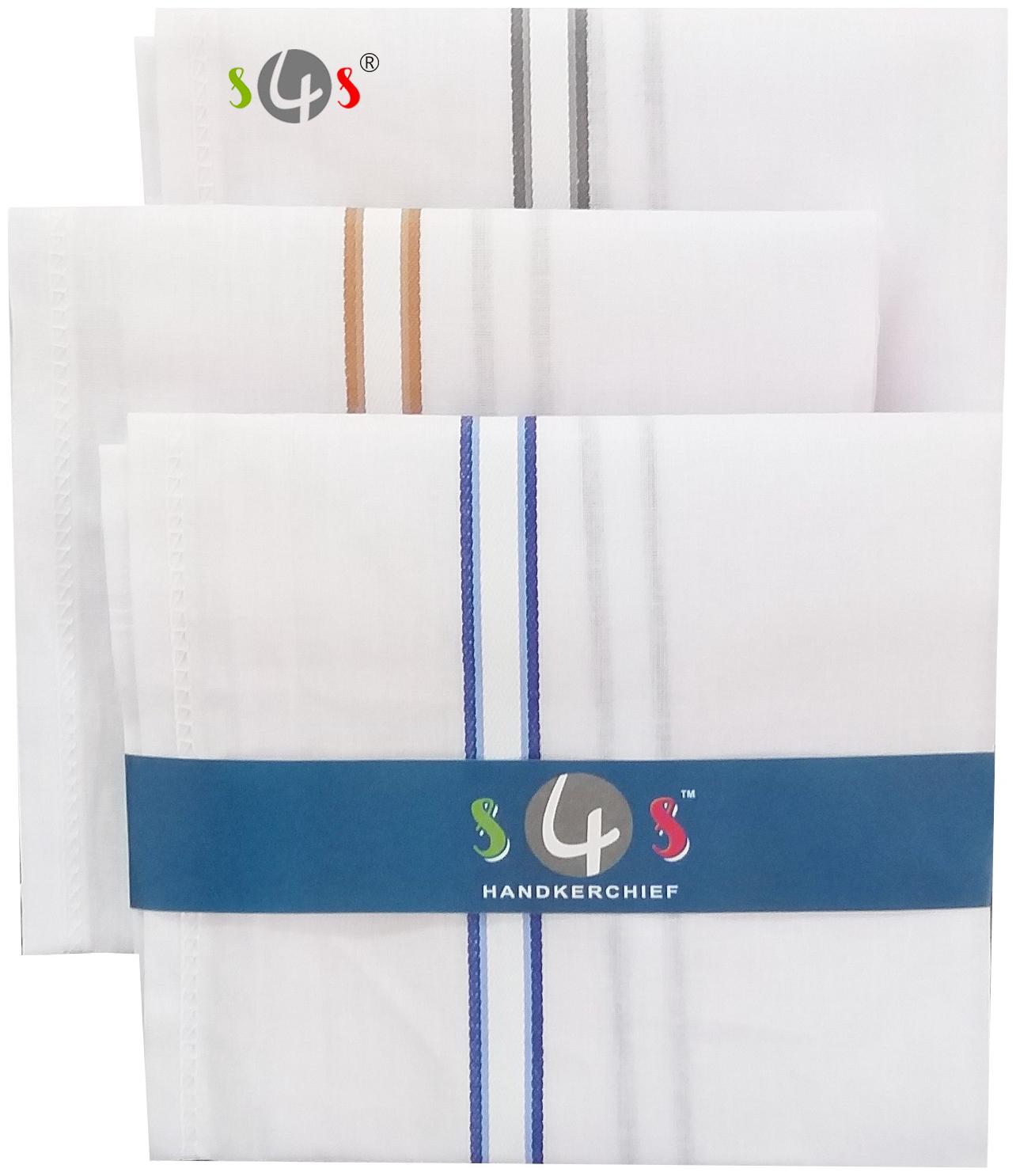 

S4S Men s 100 Cotton Essential Handkerchiefs (White Striped 42CM X 42CM Pack of 3)