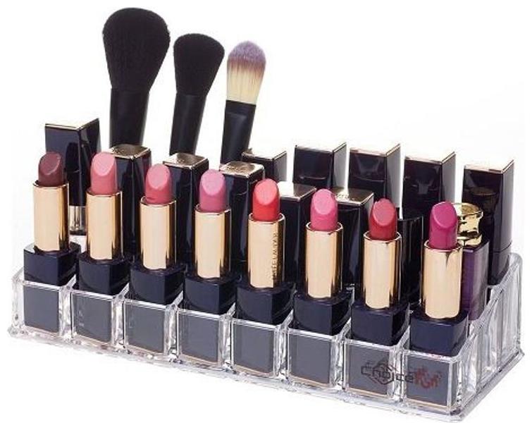 

ShopAIS Cosmetic Lipstick Lip Gloss Nail Polish Shelf Stand Case Organizer 24 Grid Squares Holder