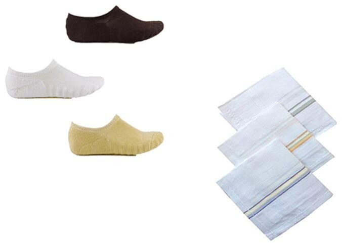 

Signara Combo of 3 Towel Loafer Socks and 3 White Handkerchiefs