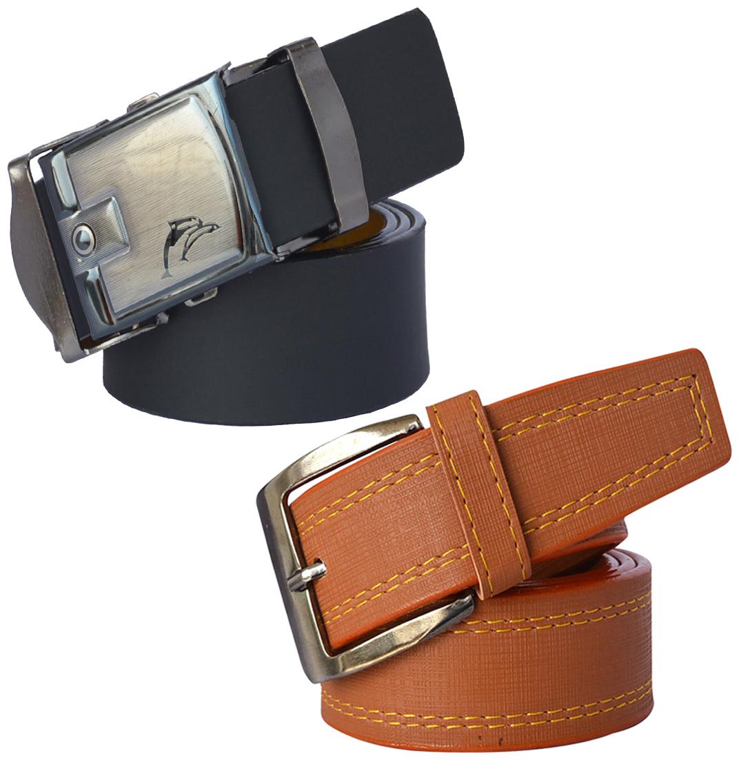 

Sunshopping Men s Black and Tan Formal Synthetic Belts