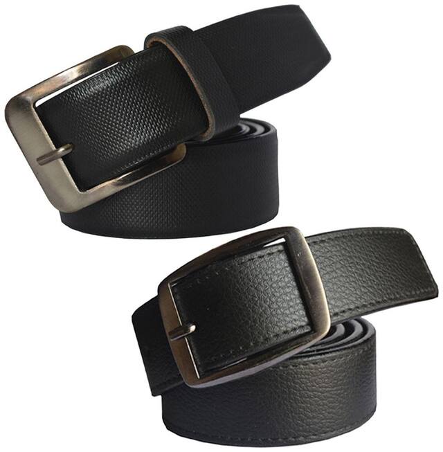 Sunshopping men's black leatherite needle pin point buckle belt size from 28 to 38 (pack of two)