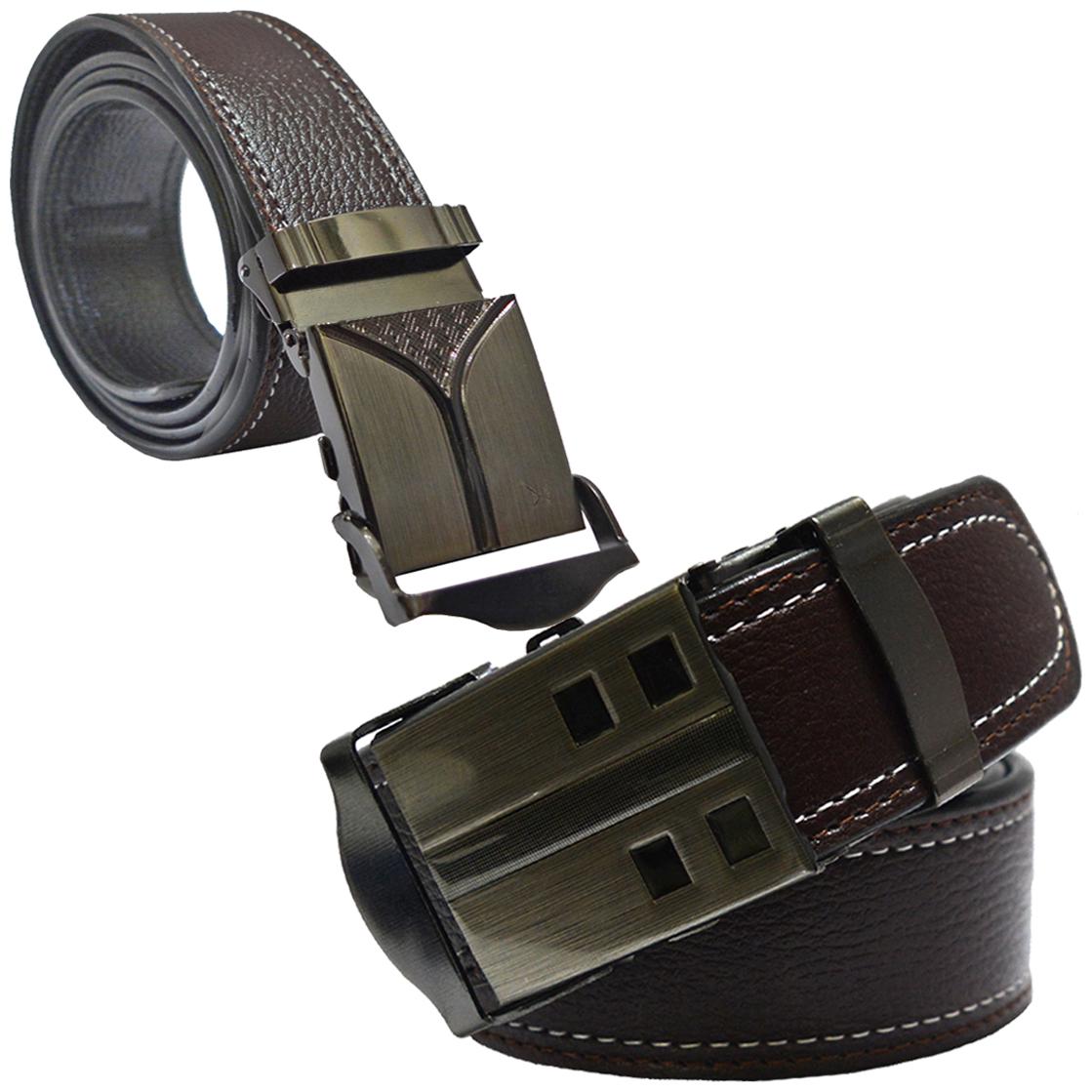 

Sunshopping men s brown leatherite auto lock buckle belts combo