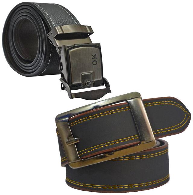 Sunshopping men's black leatherite needle pin point and black auto lock buckle belts size from 28 to 38 (Combo)